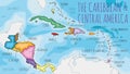 Political Caribbean and Central America Map vector illustration with different colors for each country Royalty Free Stock Photo