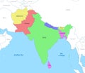 map of South Asia with borders of the states.