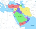 map of Western Asia with borders of the states. Royalty Free Stock Photo