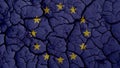 Political Crisis Concept: Mud Cracks With EU Flag