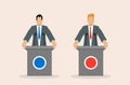 Political debate, opposing parties talking, press conference, vector illustration