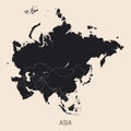 The political detailed map of the continent of Asia with full Russia with borders of countries