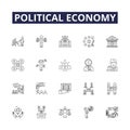 Political economy line vector icons and signs. Economy, Society, System, Globalization, Capitalism, Infrastructure Royalty Free Stock Photo