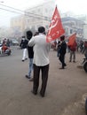 Political farmer protest in Kolkata, India. protesters protest on the road