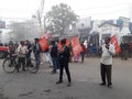 Political farmer protest in Kolkata, India. protesters protest on the road