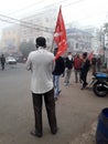 Political farmer protest in Kolkata, India. protesters protest on the road