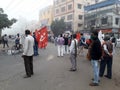 Political farmer protest in Kolkata, India. protesters protest on the road