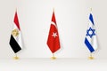 Political gathering of governments. Flags of Egypt, Turkey and Israel