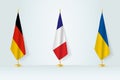 Political gathering of governments. Flags of Germany, France and Ukraine