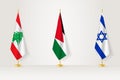 Political gathering of governments. Flags of Lebanon, Jordan and Israel