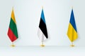 Political gathering of governments. Flags of Lithuania, Estonia and Ukraine