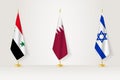 Political gathering of governments. Flags of Syria, Qatar and Israel