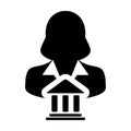 Political icon vector with female person profile avatar with building symbol for governance in glyph pictogram