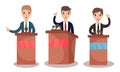 Political Man Candidates Speaking from Tribune Vector Illustration Set