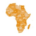 Political map of Africa in four shades of orange with white country name Royalty Free Stock Photo