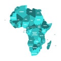 Political map of Africa in four shades of turquoise blue with white country name labels on white background. Vector Royalty Free Stock Photo