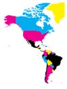 Political map of Americas in CMYK colors on white background. North and South America. Simple flat vector illustration Royalty Free Stock Photo