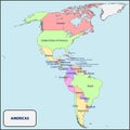 Political Map of The Americas with Names Royalty Free Stock Photo