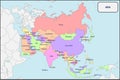 Political Map of Asia with Names Royalty Free Stock Photo