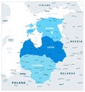 Political Map of the Baltic States In Three Shades of Blue