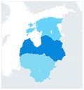 Political Map of the Baltic States In Three Shades of Blue Royalty Free Stock Photo