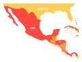 Political map of Central America and Mexico in four shades of orange. Simple flat vector illustration Royalty Free Stock Photo