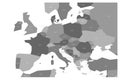 Political map of Central and Southern Europe. Simlified schematic vector map in four shades of grey Royalty Free Stock Photo