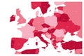 Political map of Central and Southern Europe. Simlified schematic vector map in four shades of pink