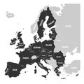 Political map of Europe with dark grey highlighted 28 European Union, EU, member states. Simple flat vector illustration Royalty Free Stock Photo