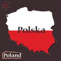 Political map illustration of Poland-UE member country, coloured in the national flag colours. Flat design with 3D look. Hi