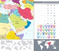 Political Map Of Middle East And Asia With A Square Flat Icon Set Royalty Free Stock Photo