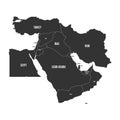 Political map of Middle East, or Near East, in grey. Simple flat vector ilustration