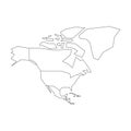 Political map of North America. Simplified black wireframe outline. Vector illustration