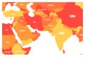 Political map of South Asia and Middle East countries. Simple flat vector map in four shades of orange