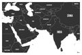 Political map of South Asia and Middle East countries. Simple flat vector map in grey