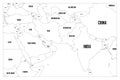 Political map of South Asia and Middle East countries. Simple flat vector outline map with country name labels