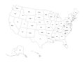 Political map of United States od America, USA. Simple flat black outline vector map with black state name labels on Royalty Free Stock Photo