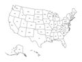 Political map of United States od America, USA. Simple flat black outline vector map with black state name labels on Royalty Free Stock Photo