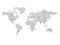 Political map of world with Antarctica. Grey land, white borders on white background. Black labels of states and Royalty Free Stock Photo