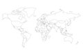 Political map of World. Blank map for school quiz. Simplified black thin outline on white background Royalty Free Stock Photo