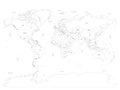 Political map of World with capital cities of countries. Handdrawn style. Vector illustration