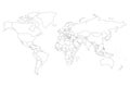 Political map of World with dots instead of small states. Blank map for school quiz. Simplified black thin outline on