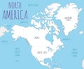 Political North America Map vector illustration with countries in white color