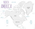 Political North America Map vector illustration isolated in white background Royalty Free Stock Photo