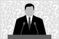 Political person or businessman at the podium and many question marks Royalty Free Stock Photo