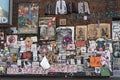 Political posters and notes of protests in Chile on a wall in Santiago, Chile