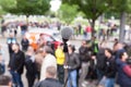 Political protest. Demonstration. Microphone in focus against bl Royalty Free Stock Photo