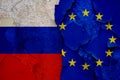 Political relations between Russia and the European Union by flags Royalty Free Stock Photo