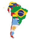 Political South America Map vector illustration with the flags of all countries.