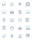 Political strategies linear icons set. Lobbying, Campaigning, Fundraising, Messaging, Mobilization, Advertising